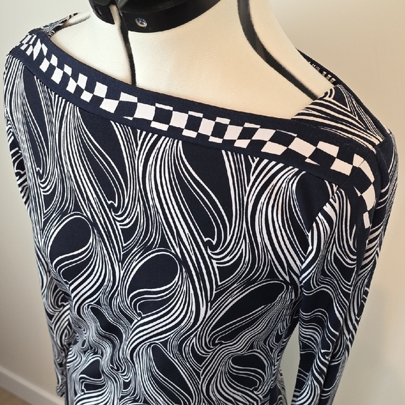 Michael Michael Kors Navy and White Abstract Print Long Sleeve Dress Small - Picture 3 of 8